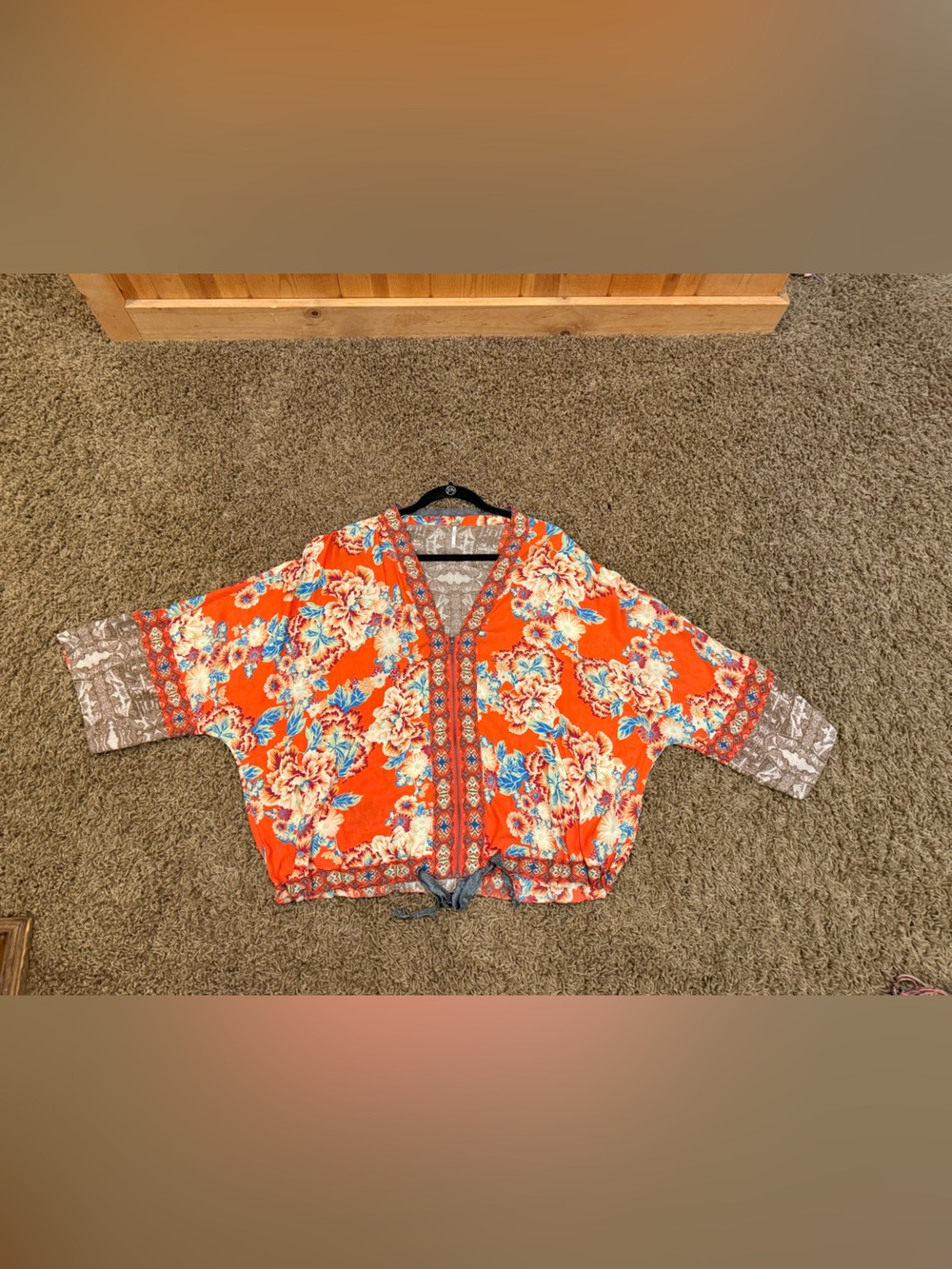 Free People Vibrant Orange Floral Kimono Jacket